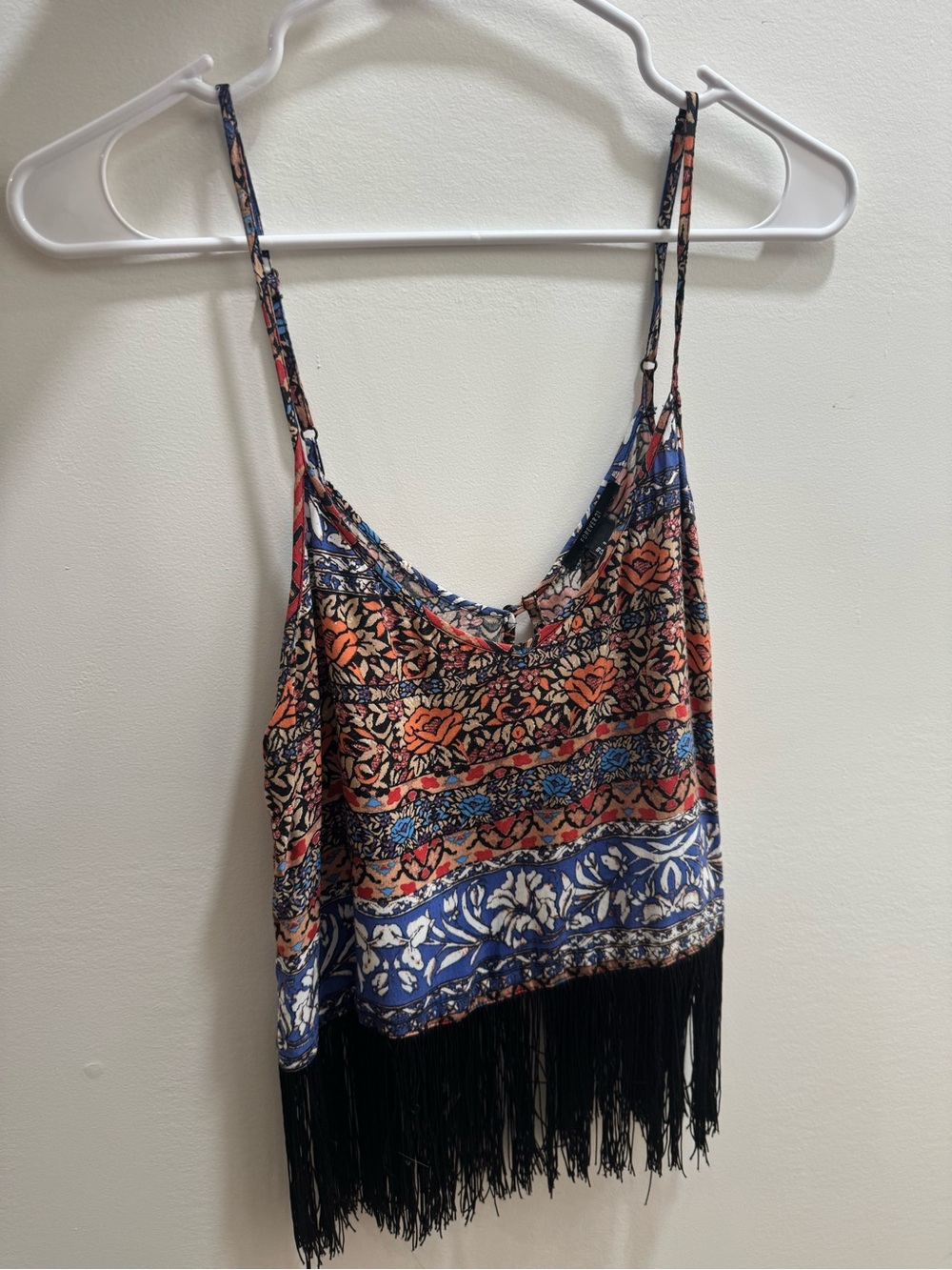 Forever 21 Orange & Blue Floral Fringe Cami